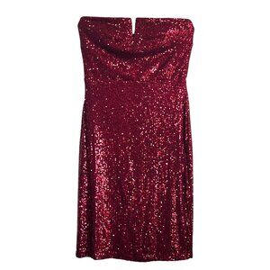 Premier Amour Cherry Red Sequin Strapless Holiday Cocktail Mini Dress Size 14